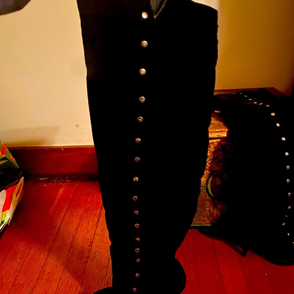 Vegan suede studded thigh highs